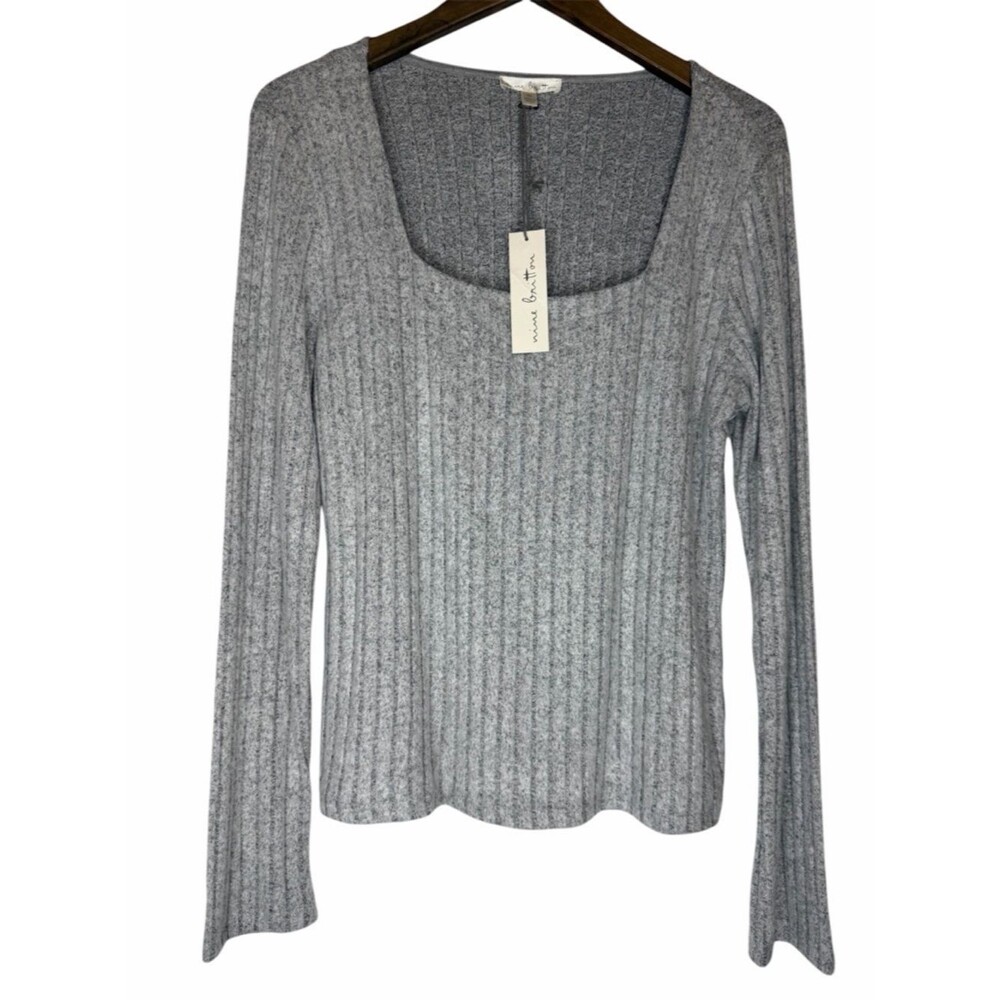 NWT Stitch Fix Nine Britton Gwendolyn Square Neck Brushed Knit Top size XL Gray